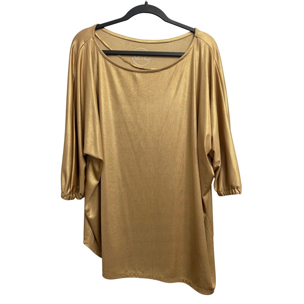 INC International Concepts Gold Metallic Asymmetrical Dolman Sleeve Top 2X